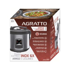 Panela Elétrica Arroz e Legumes Inox 6 Xícaras Visor de Vidro – Agratto PAI6X